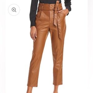 Lucy Paris Vegan Leather Paperbag Waist Pants - Cognac - Medium